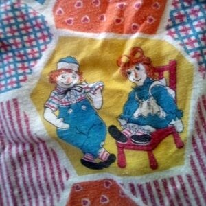 2 Vintage Raggedy Ann & Raggedy Andy Baby Receiving Blankets Rag Dolls